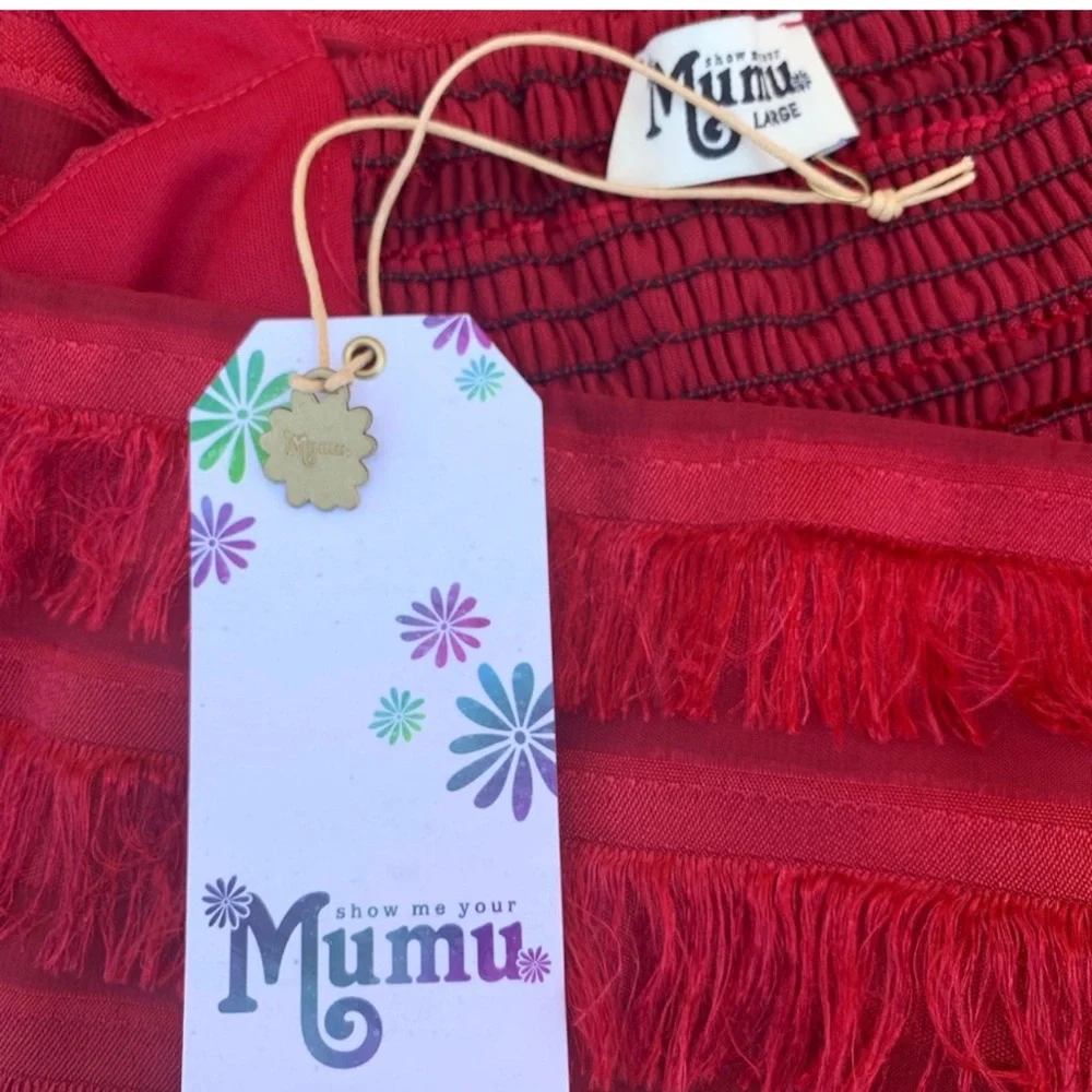 Show Me Your Mumu Aria Eyelash Fringe Red Mini Sheath Dress Large NWT - Picture 5 of 5